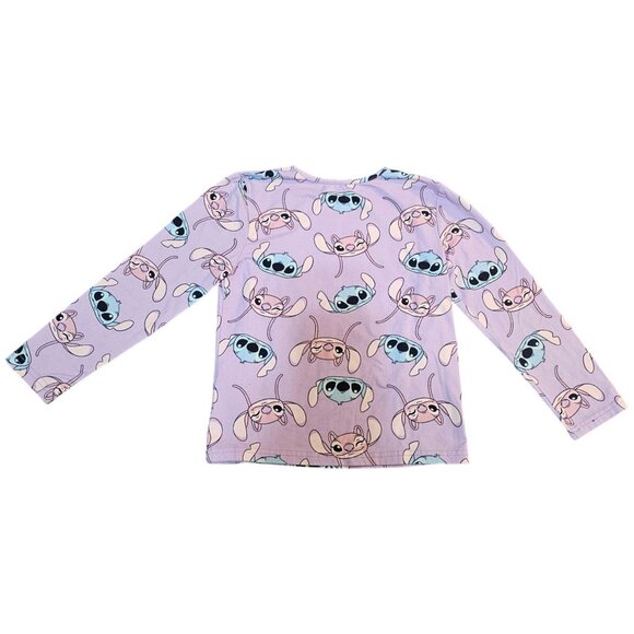 Disney Stitch Kids Pajama Set 6-7 Yrs Purple Cartoon Pattern Long Sleeve Top & P - Picture 4 of 8